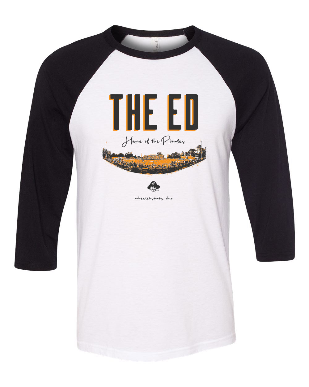 The Ed Unisex 3/4 Sleeve Baseball T-Shirt in White/Black